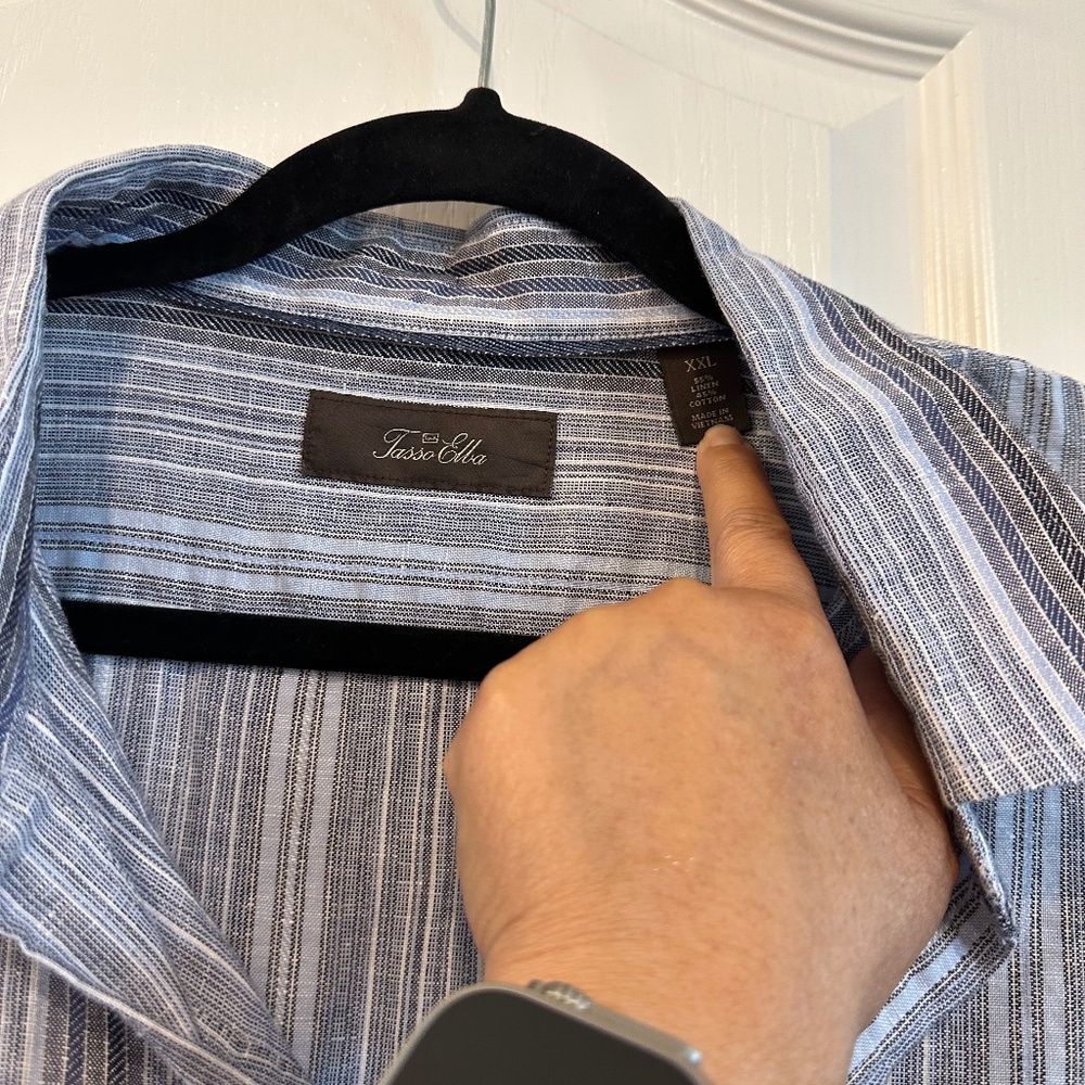 Short sleeve light blue and grey shirt